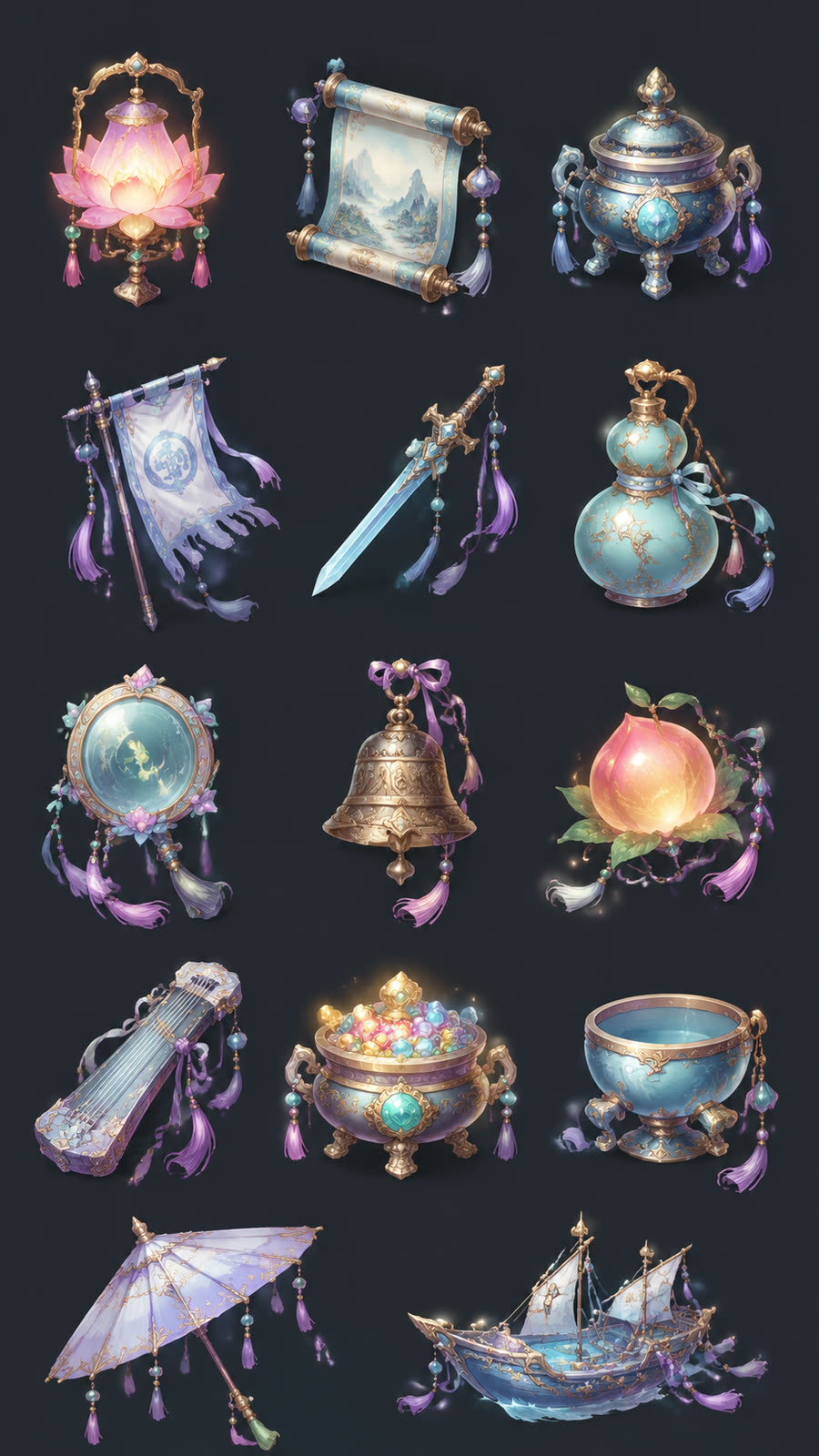 东方玄幻游戏 UI 道具资产合集